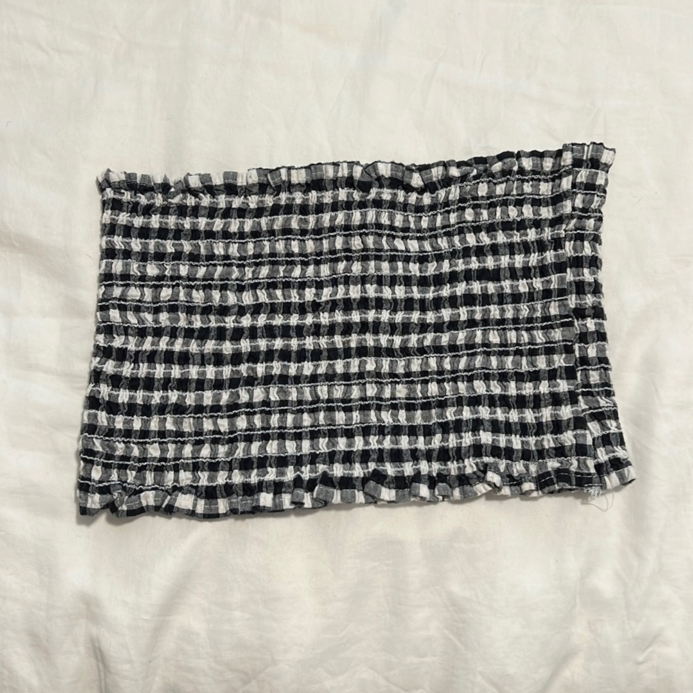 carmar y2k scrunchie plaid cropped tube top🖤🤍